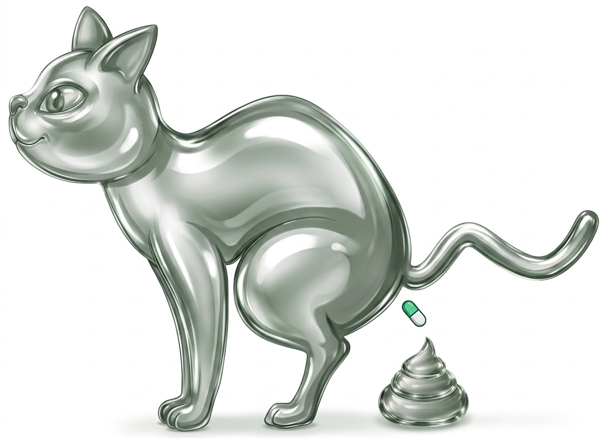 Chrome vault cat producing a pill and a deposit